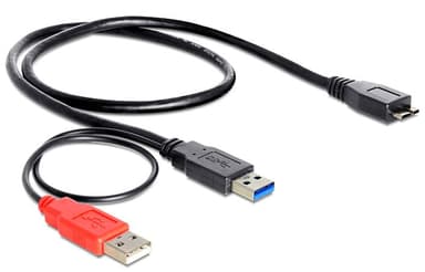 Delock Adapter 9-stifts USB typ A Hane 10-stifts micro-USB typ B 4-stifts USB typ A (endast ström) Hane 