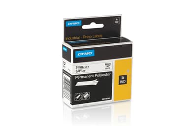 Dymo Tape RhinoPRO Perm Polyester 9mm Svart/Hvit 