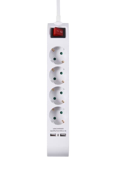 Prokord Power Strip 4X Socket 2xUSB 2.1 mAh 5m - White 4st 2 x 4 pin USB Type A CEE 7/4 strøm