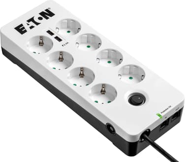 Eaton Protection Box 8 stikkontakt + 2 USB + 1 Tele 10A Ekstern 8st Hvit 
