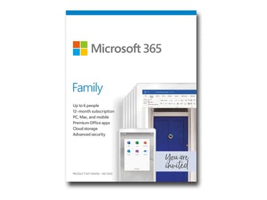 Microsoft 365 Family 1 år 6st användare Svensk Box 12månad(er) Prenumeration