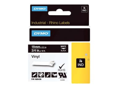 Dymo Tape RhinoPRO Permanent Vinyl 19mm Hvid/Sort 