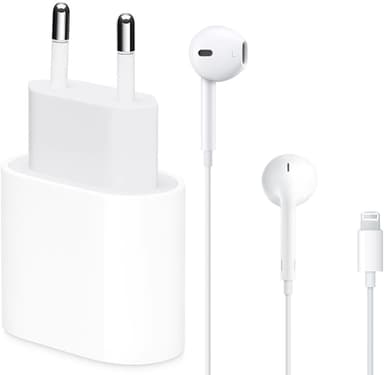 Apple 20 watt USB-C strømadapter + EarPods med Lightning-kontakt 