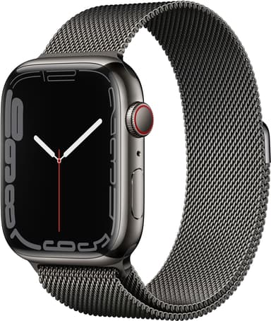 Apple Watch Series 7 GPS + Cellular, 45 mm Graphite Stainless Steel Case med Graphite Milanese Loop 