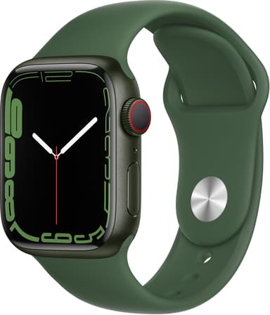 Apple Watch Series 7 GPS + Cellular, 41 mm Urkasse i aluminium i farven grøn med kløvergrøn sportsrem 