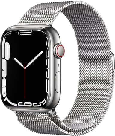 Apple Watch Series 7 GPS + Cellular, 45mm Silver Stainless Steel Case with Silver Milanese Loop 