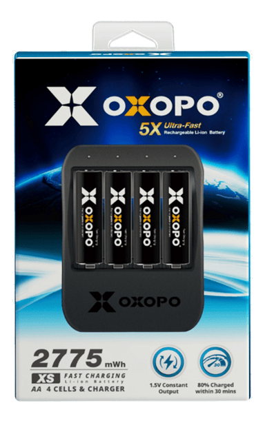 OXOPO Litiumionbatteri 4 x AA 1 850 mAh, inkl. lader 