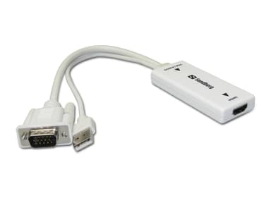 Sandberg Adapter USB VGA Hane HDMI Hona Vit 