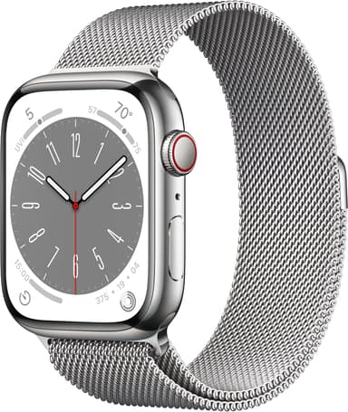 Apple Watch Series 8 GPS + Cellular, 45mm Silver Stainless Steel Case with Silver Milanese Loop 