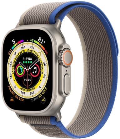 Apple Watch Ultra GPS + Cellular, 49mm Titanium Case with Blue/Gray Trail Loop S/M 