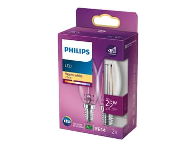 Philips LED E14 Candle Clear 2W (25W) 250 Lumen 2-Pack 