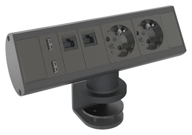 Kondator Smartline Desk, CEE 7/4/RJ45 Ho/USB Aluminium/Svart 