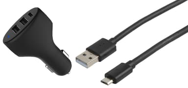 Cirafon Car Charger 2xUSB-A 12w Smart + 1xUSB-C 3A Black + Cable Micro USB 1.3M Sort 