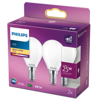Philips LED E14 Globe Frost 2.2W 2-Pack 