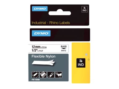 Dymo Tape RhinoPRO Flex Nylon 12mm Sort/Hvid 