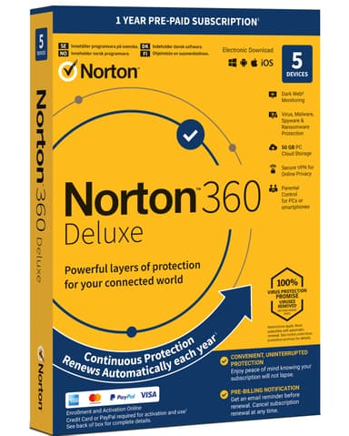 NortonLifeLock Norton 360 Deluxe 5 enheter 1 år Antivirus 2019 