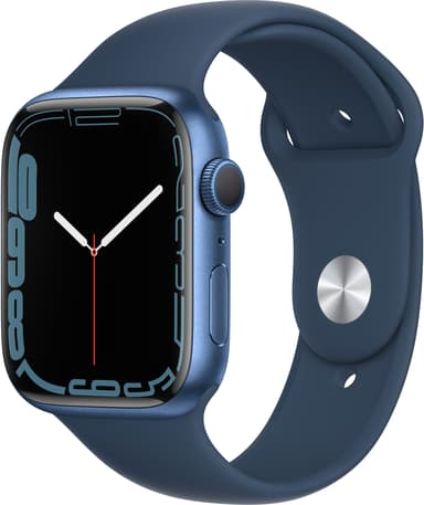 Apple Watch Series 7 GPS, 45 mm Urkasse i blåt aluminium med Abyss Blue sportsrem 