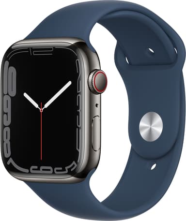 Apple Watch Series 7 GPS + Cellular, 45 mm Graphite Stainless Steel Case med Abyss Blue Sport Band 