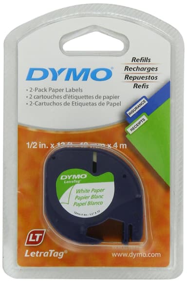 Dymo Tape LetraTAG 12mm Papper Vit 