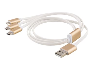 Epzi USB-C/Lightning/Micro-USB Cable 1m Valkoinen
