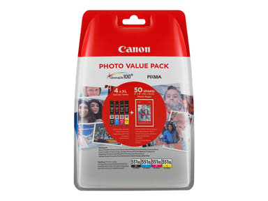 Canon Blekk Value Pack (BK/C/M/Y) CLI-551XL + Paper 10x15 PP 201 50-Sheet 