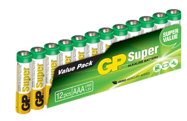 GP Super Batteri Alkaline 12st AAA/LR03 - 1,5 