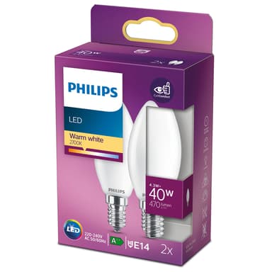 Philips LED E14 Kron Frost 4.3W 470Lm 2-Pakk 