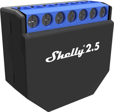 Shelly 2.5 WiFi tvåkanalig fjärrströmbrytare med energimätning för inbyggnad 
