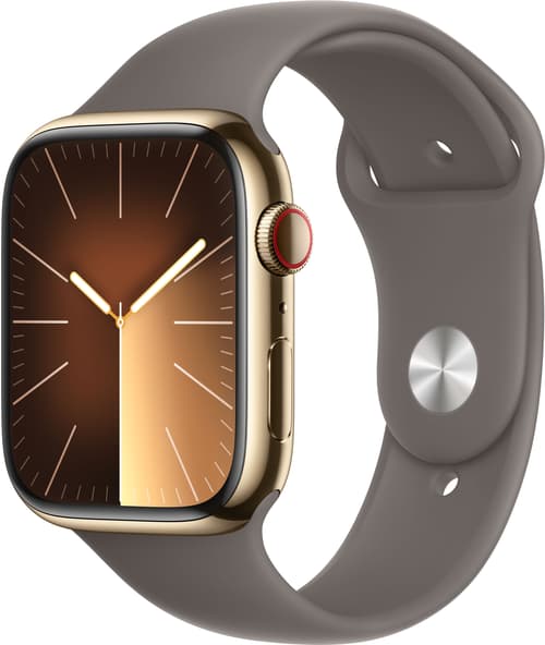 Apple Watch Series 9 GPS Cellular 45mm Gold Stainless Steel Case with Clay Sport Band M L