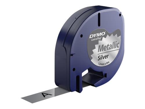 Dymo Tape Letratag 12mm Sort/metallisk Sølv