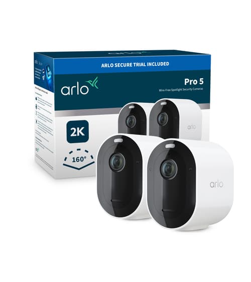 Arlo Pro 5 - Netværksovervågningskamera - udendørs - vejrbestandig - farve (Dag/nat) - 2688 x 1520 - audio - trådløs - WiFi (pakke med 2)