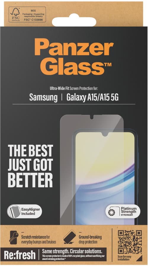 PanzerGlass Screen Protector Samsung Galaxy A15 | A15 5G | Ultra-Wide Fit w. EasyAligner