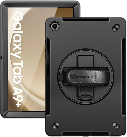 Armor-x Rainproof Military Grade Rugged Case With Hand Strap And Kick-stand Samsung Galaxy Tab A9+ Musta