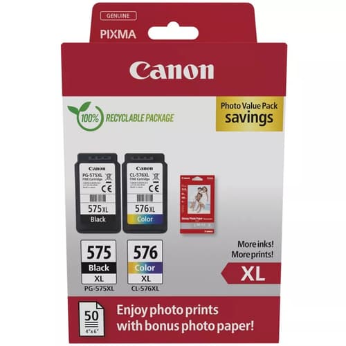 Canon Muste Photo Value Pack Pg-575xl/cl-576xl + Paperi Gp-501 50kpl