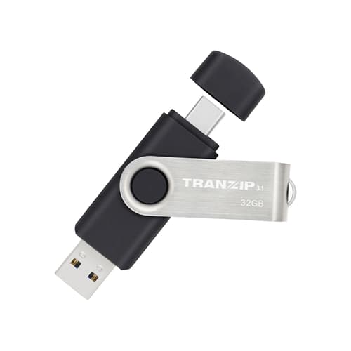 Tranzip Flip Duo 32gb Usb-a / Usb-c Svart, Flerfarget, Rustfritt Stål
