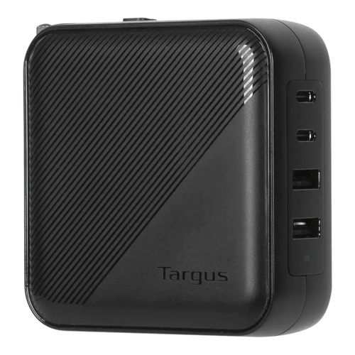 Targus - Strømforsyningsadapter - GaN - 100 Watt - PD - 4 output-stikforbindelser (2 x USB-C, 2 x 9 pin USB Type A) - sort