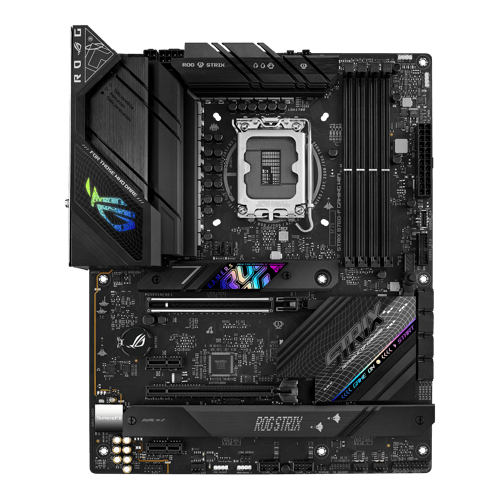 ASUS ROG STRIX B760-F GAMING WIFI - Moderkort - ATX - LGA1700-uttag - B760 Chipuppsättning - USB-C 3.2 Gen 2x2, USB 3.2 Gen 2, USB 3.2 Gen 1, USB4 - 2.5 Gigabit LAN, Wi-Fi 6E, Bluetooth - inbyggda grafiken (CPU krävs) - HD-ljud (8 kanaler)