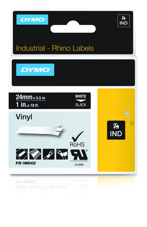 Dymo Tape Rhinopro Permanent Vinyl 24mm Hvid/sort billede