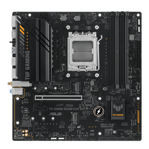 ASUS TUF GAMING A620M-PLUS WIFI - Moderkort - micro ATX - Socket AM5 - AMD A620 Chipuppsättning - USB 3.2 Gen 1, USB-C 3.2 Gen 1 - Gigabit LAN, 2.5 Gigabit LAN, Wi-Fi 6E, Bluetooth - inbyggda grafiken (CPU krävs) - HD-ljud (8 kanaler)