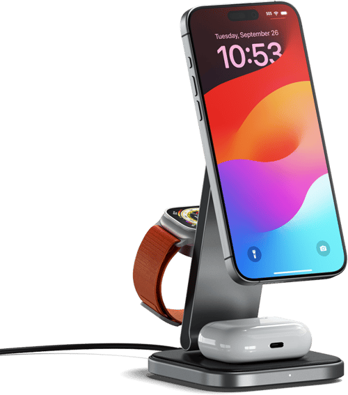 Satechi 3-in-1 Foldable Qi2 Wireless Charging Stand Sort billede
