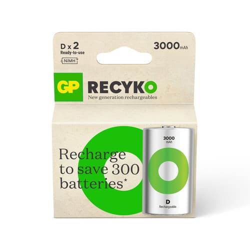 Gp Recyko Rechargeable Battery D 3000 Mah 2-p