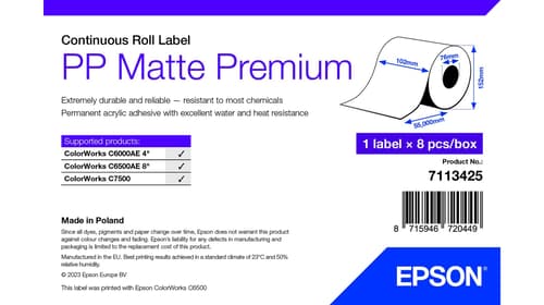 Epson Etiketter Pp Matt Premium 102mm 55m 1-rulle