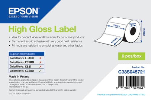Epson Etiketter High Gloss 76x102mm 960stk/rulle
