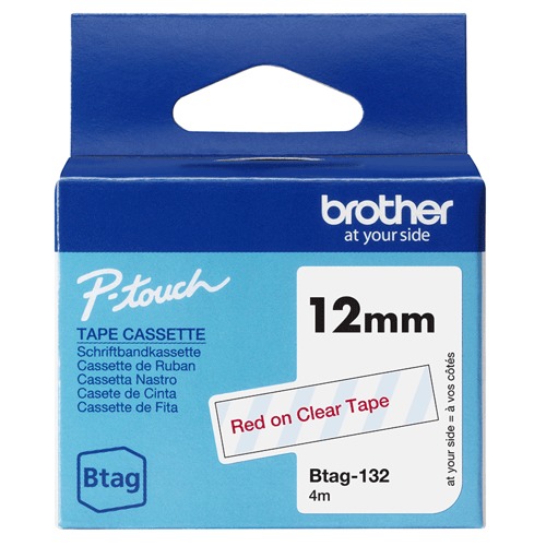 Brother Tape Btag-132 12mm Rød/gennemsigtig
