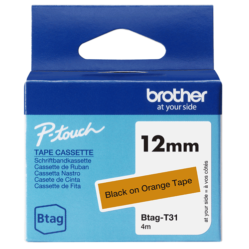 Brother Tape Btag-t31 12mm Sort/orange billede