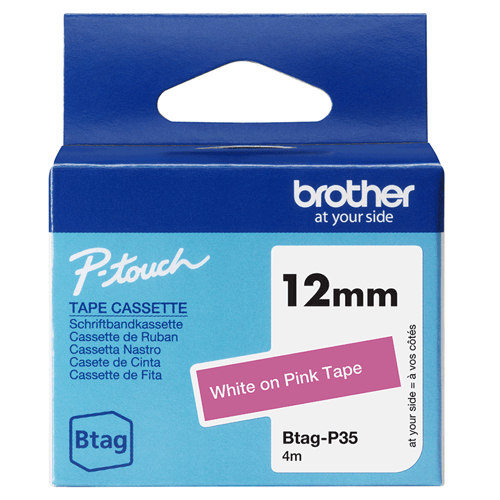Brother Tape Btag-p35 12mm Hvid/lyserød