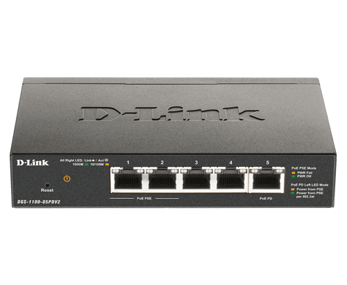 D-Link DGS-1100-05PDV2 5-Port Gigabit PoE Smart Managed Switch and PoE Extender