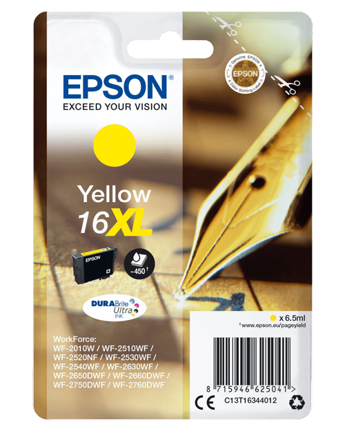 Epson Blæk Gul Xl T1634 - Wf-2530wf/wf-2660dwf billede
