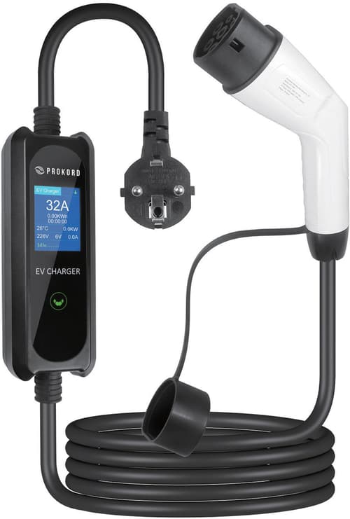 Prokord Portabel Ev-laddare Schuko Till Typ 2 - 16a 1-fas 3,6kw 5m 5m