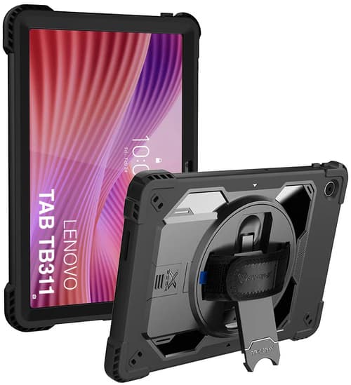 Armor-x Rainproof Military Grade Rugged Case With Hand Strap And Kick-stand Lenovo Tab Svart